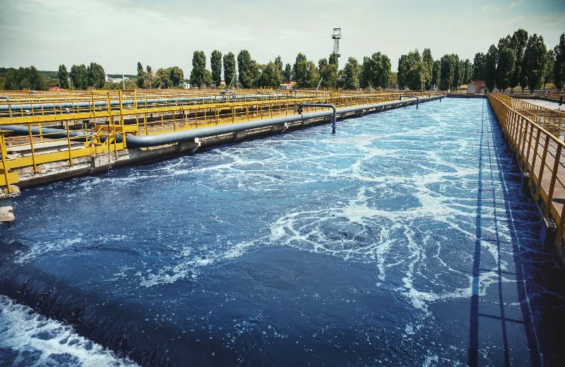 Wastewater treatment plant. Reservoir for purification of sewage.